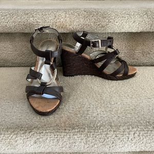 Alfani Brown wedge sandal with silver ornament-Size 8